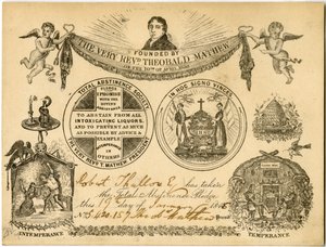 完全禁酒協会ロバートタロウの完全禁欲誓約カード、1845 作： American School
